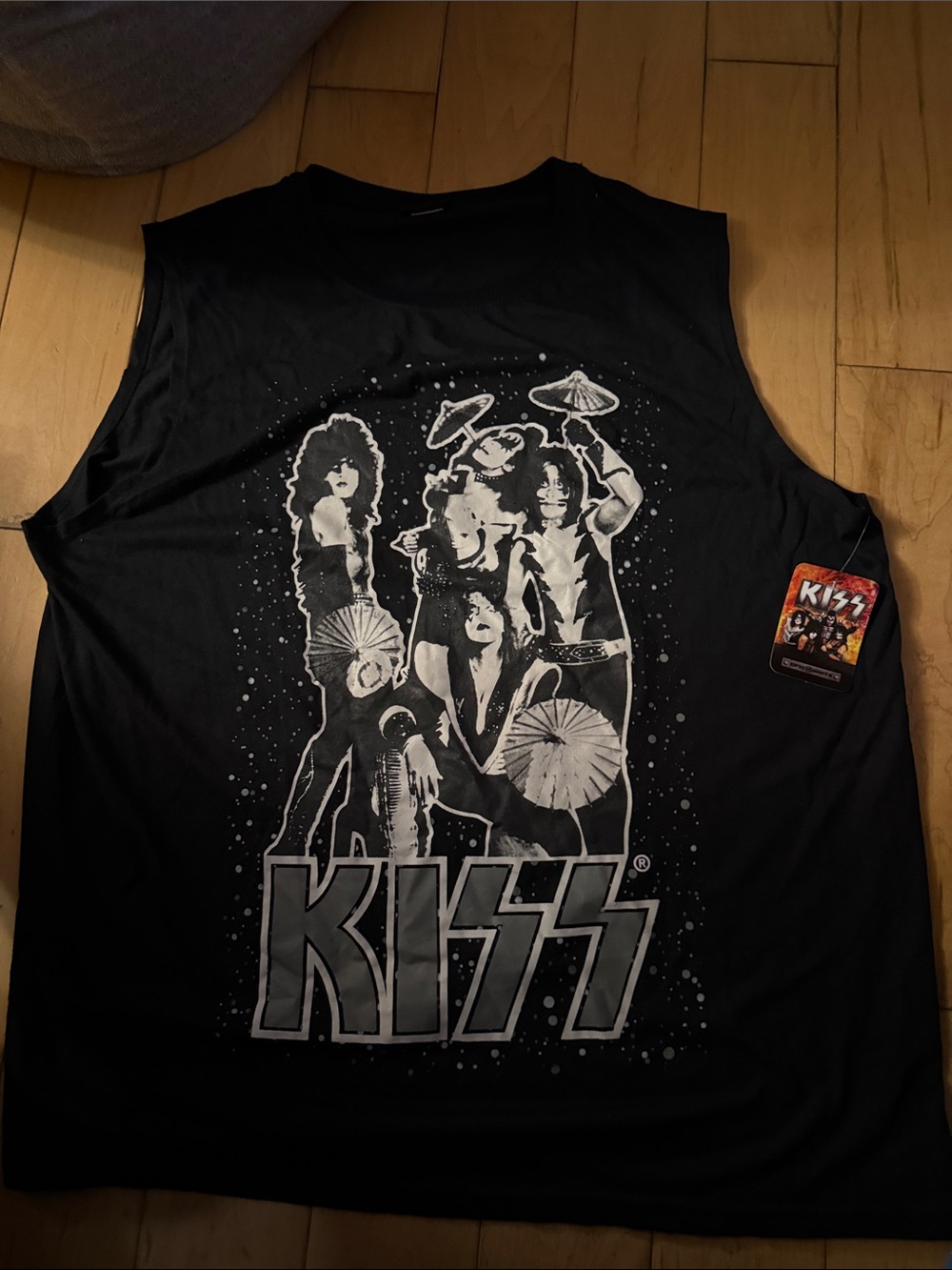 Kiss Black Sleeveless Graphic Tank with White Band Artwork